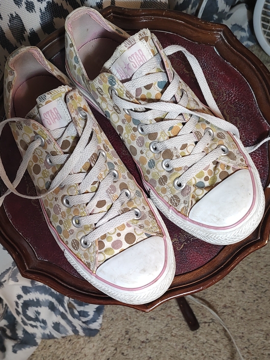 Converse All Stars Shoes - Converse Polka Dot Low-Top Canvas Sneakers - Pink & Tan